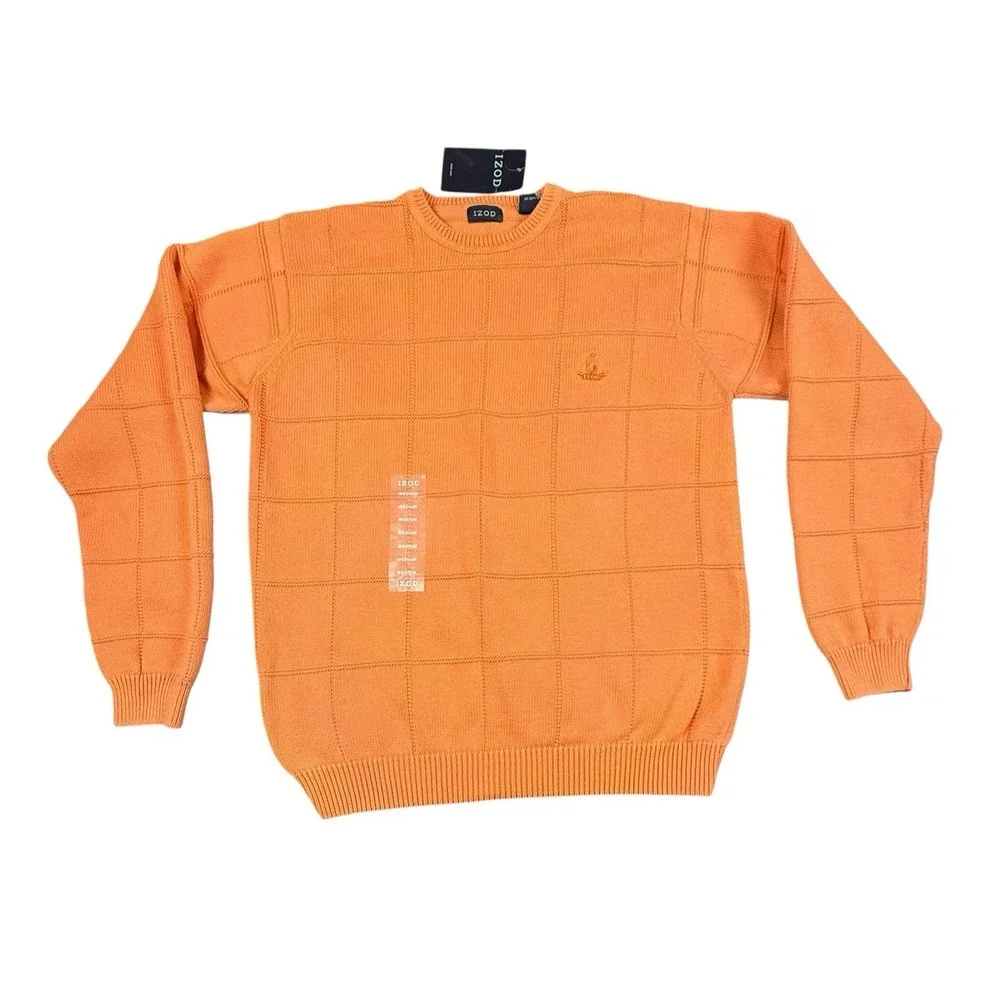 IZOD Sweater Mens Medium Orange 100 Cotton Crewneck Classic Fit NEW